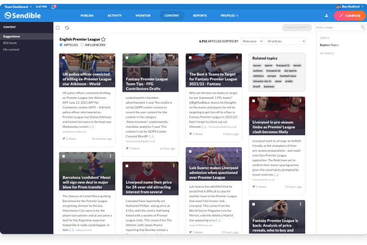 Social Media Management Tool Sendible Screenshot