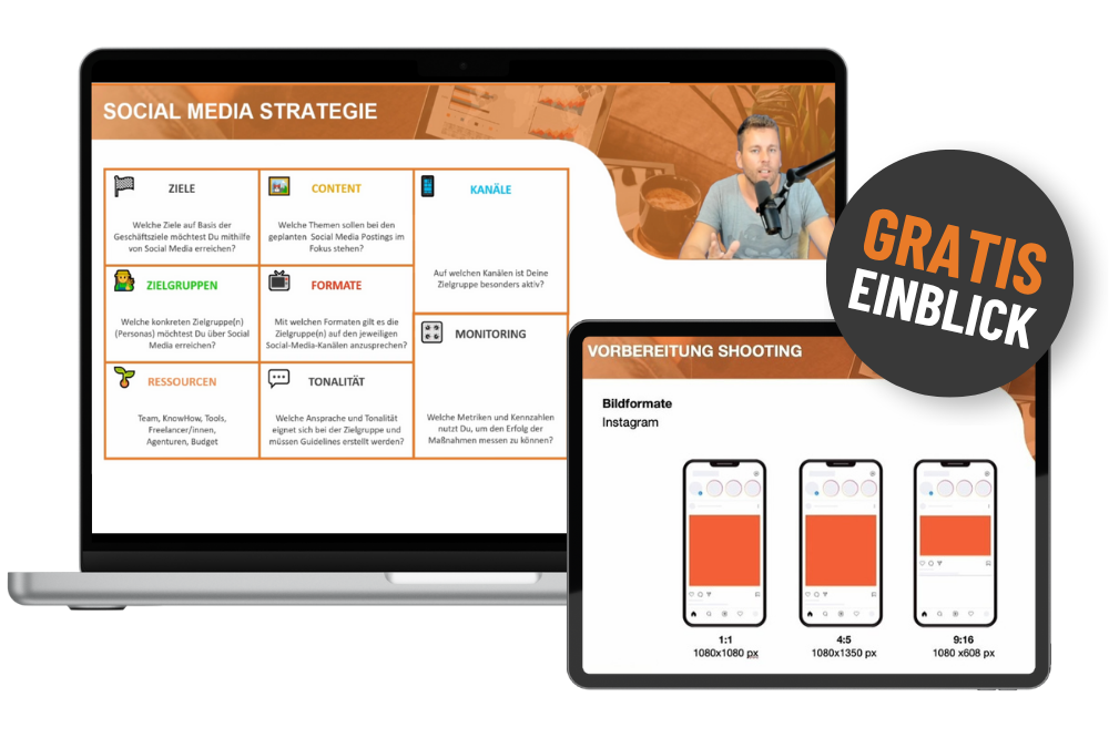 Mockup aus Tablet und Desktop Screen mit einem Gratis Einblick in Social Media Strategie
